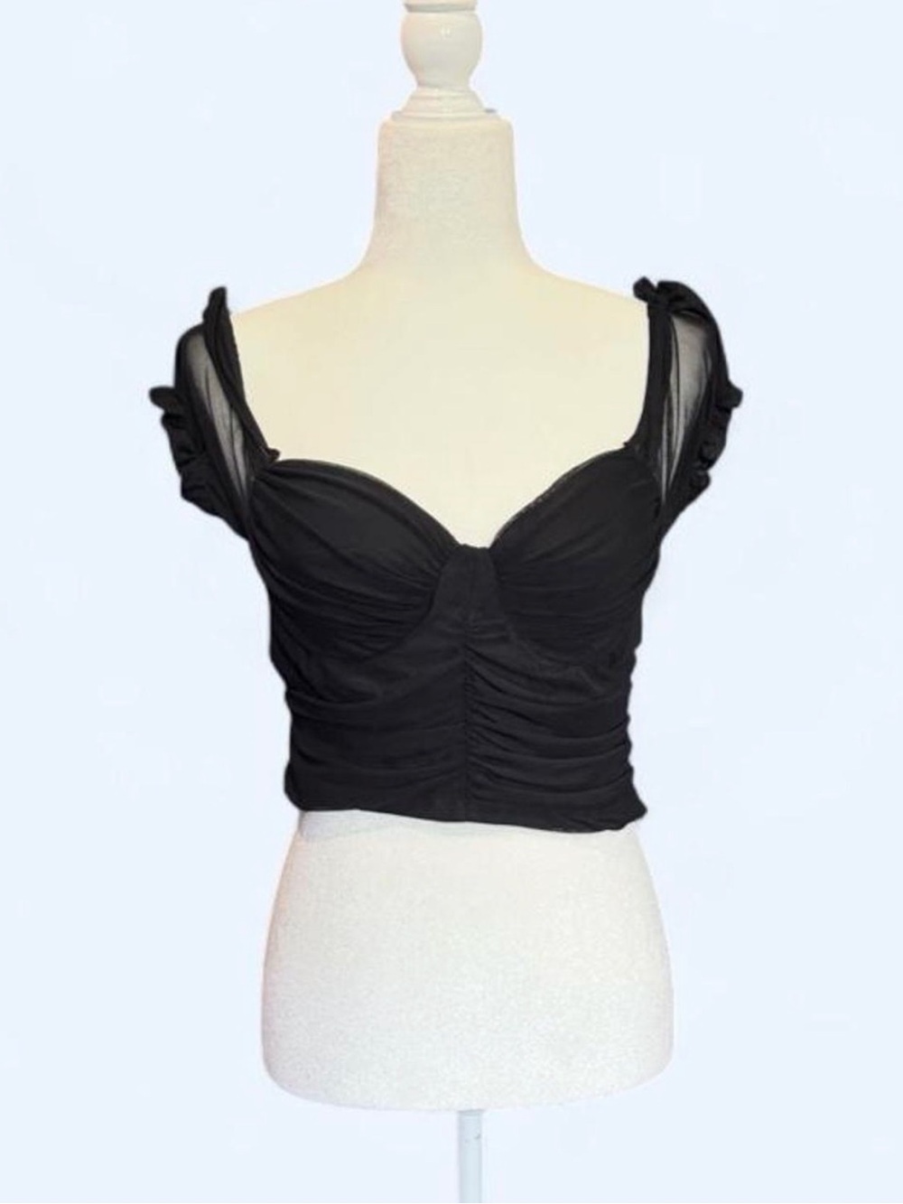 Black Ruched Sweetheart Crop Top